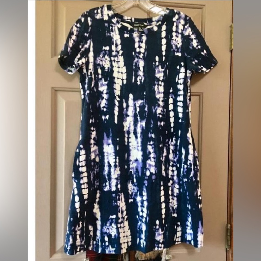 Navy Blue/Purple/White Ellen Tracy Tie Dye Tshirt Shift Dress